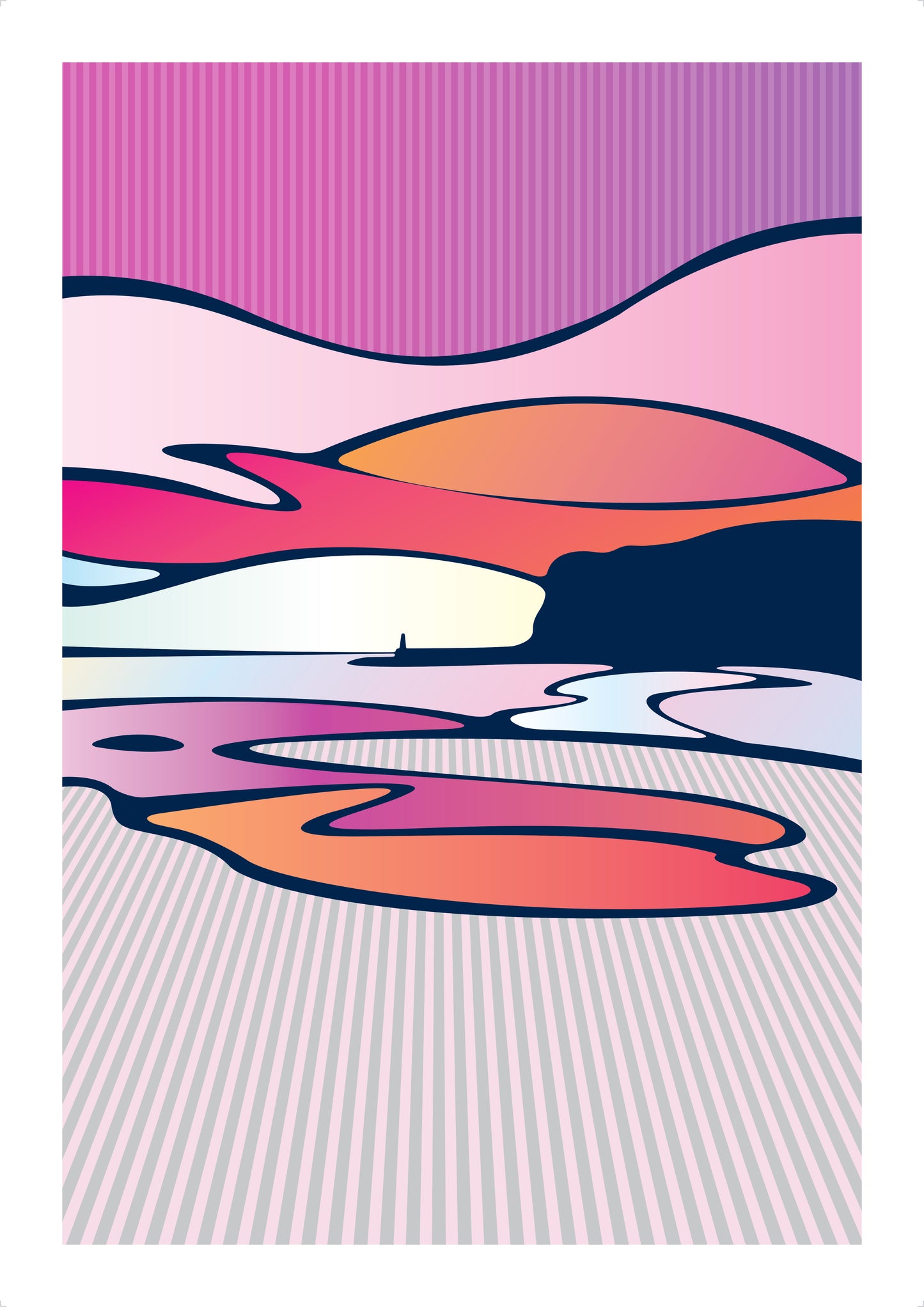 Graphic artwork print of sunrise in pink/orange (size A3)